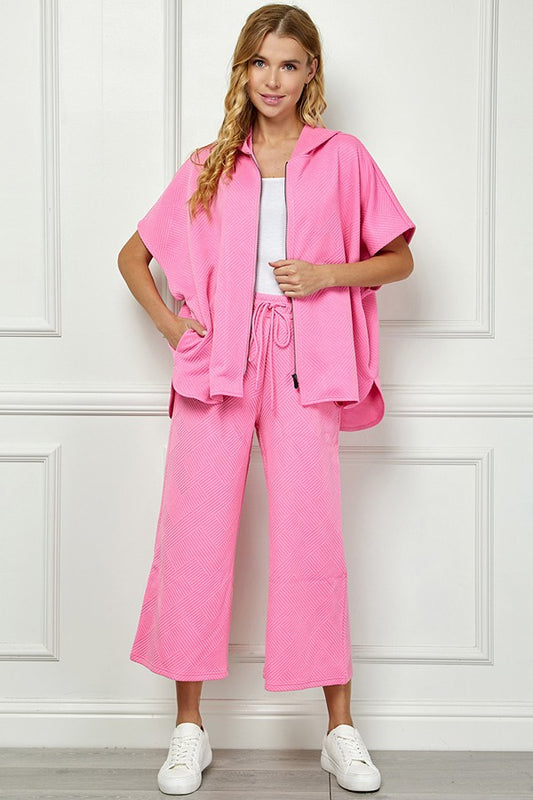 Bubble Gum Textured Zipper Hooded Vest