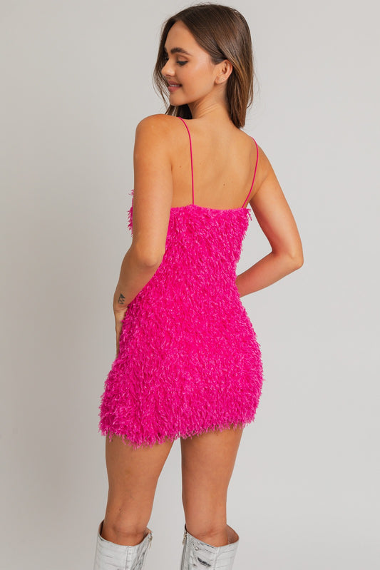 Pink Fringe Spaghetti Dress