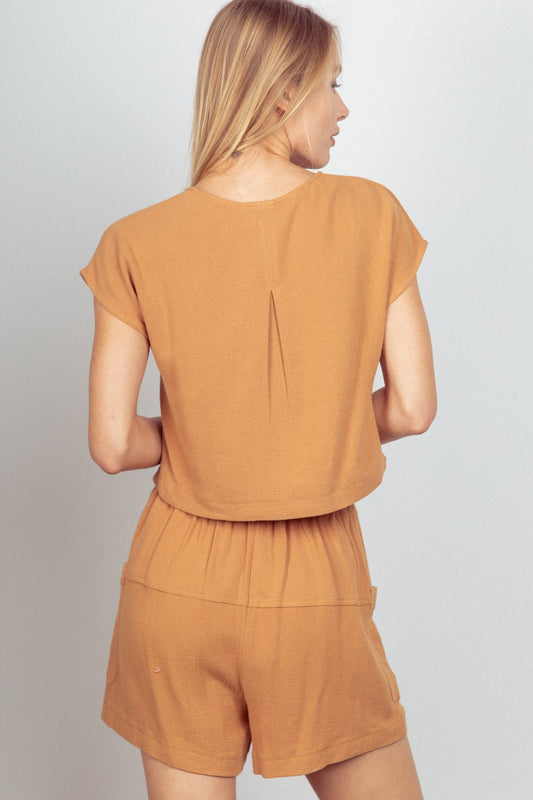 Camel SS Front Pocket Crop Top