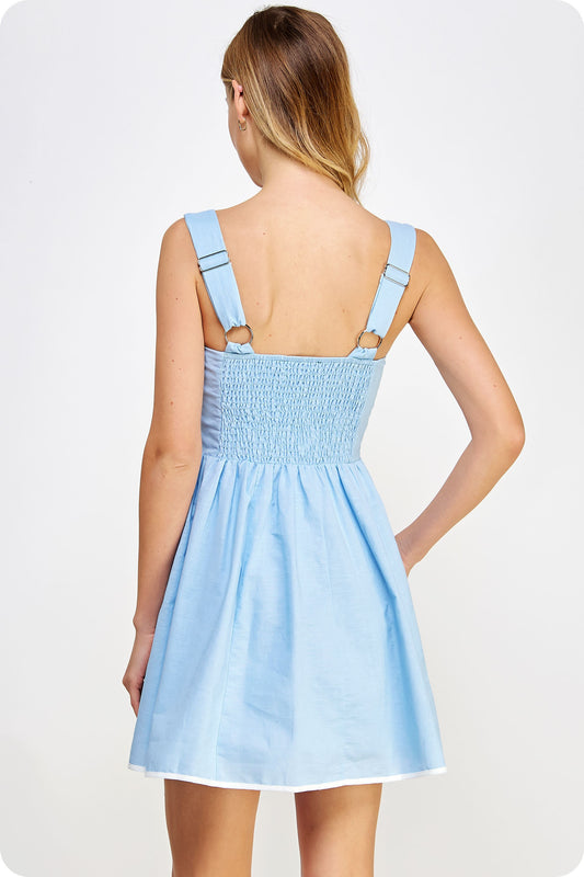 Chambray Piping Detail Linen Dress