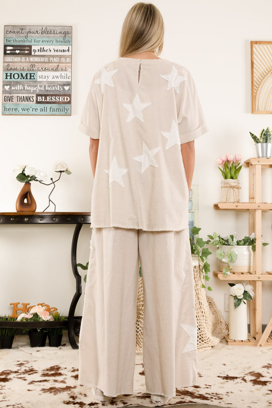Linen Blend Star Patch Top - Natural