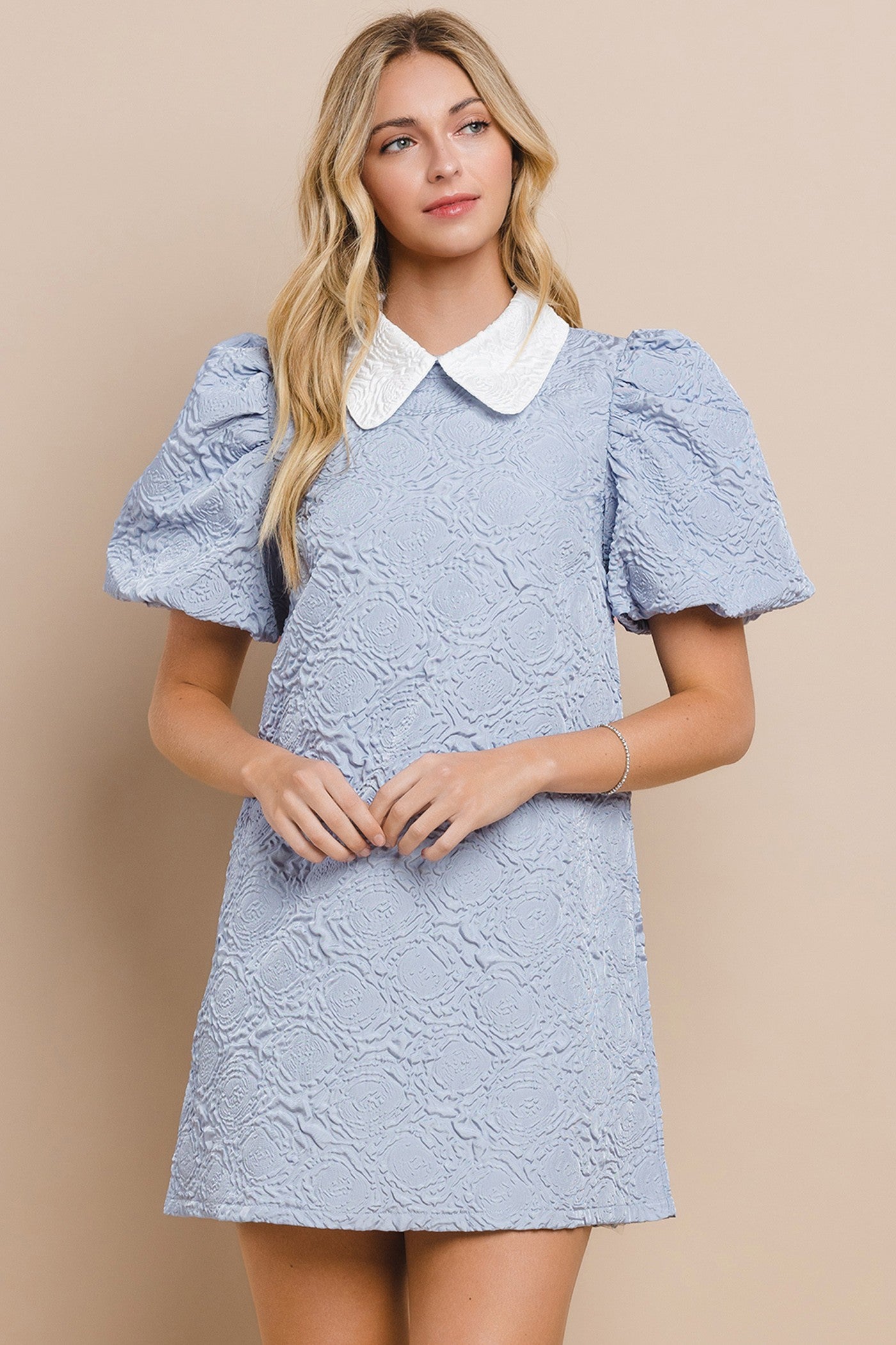 Blue dress with white collar best sale