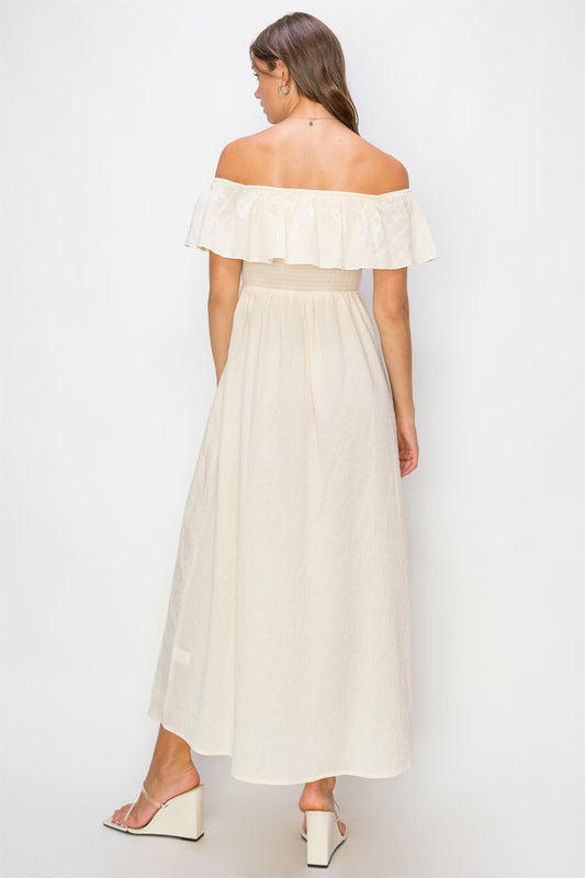 Cream Ruffle Tiered Off Shoulder Dress