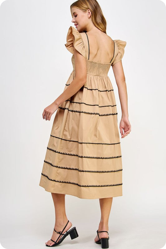 Taupe Embroidered Dress