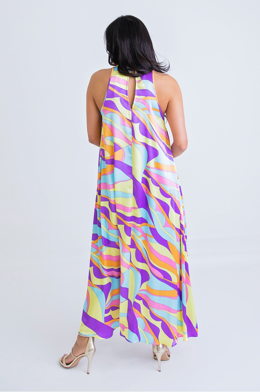 Groovy Mock Halter Maxi Dress