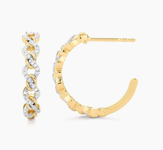 Mixed Link Hoop Earrings (Gold)