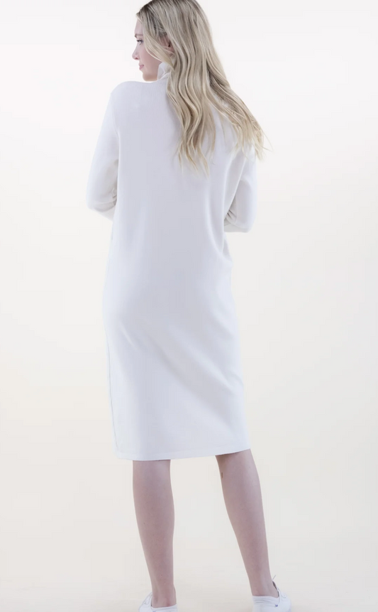 Casual Turtle Neck Sweater Dress - White