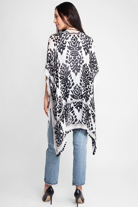 Tassel Print Kimono - Black