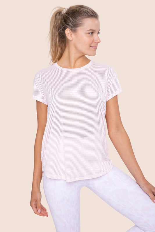 Sheer Striped Mesh Top - Pink