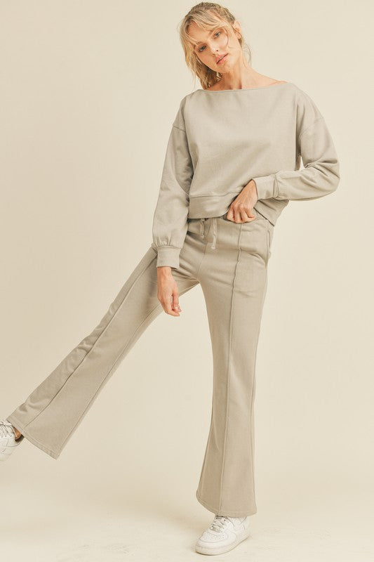 Scoop Neck Cropped Sweatshirt - Grey