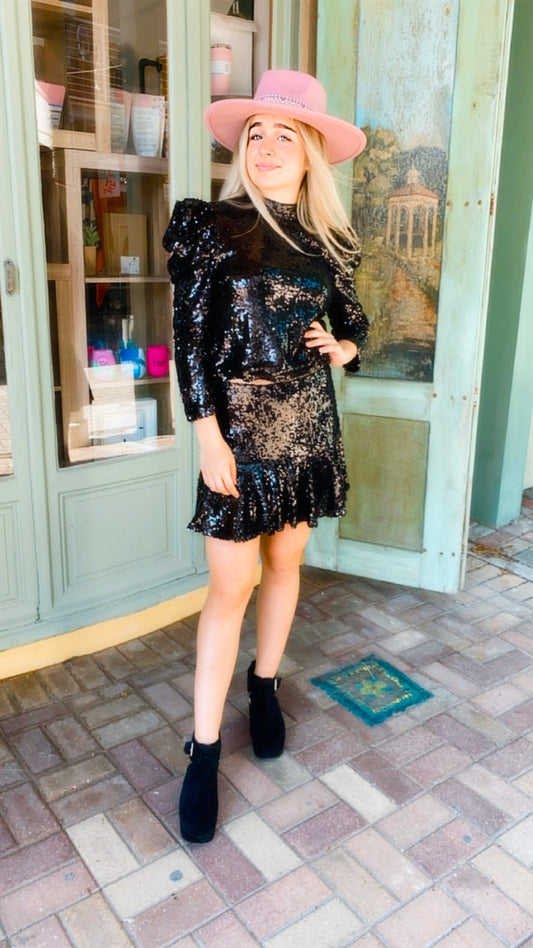 Sequin Shoulder Pad Top