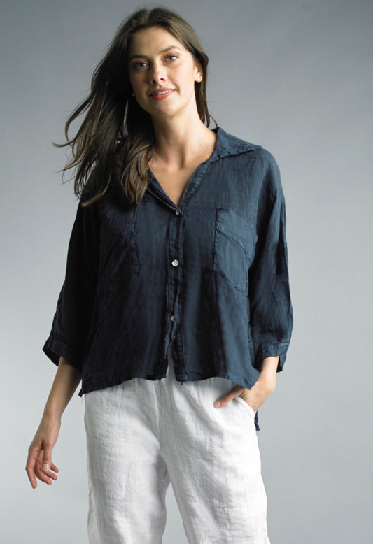 Italian Button Down Top - Navy