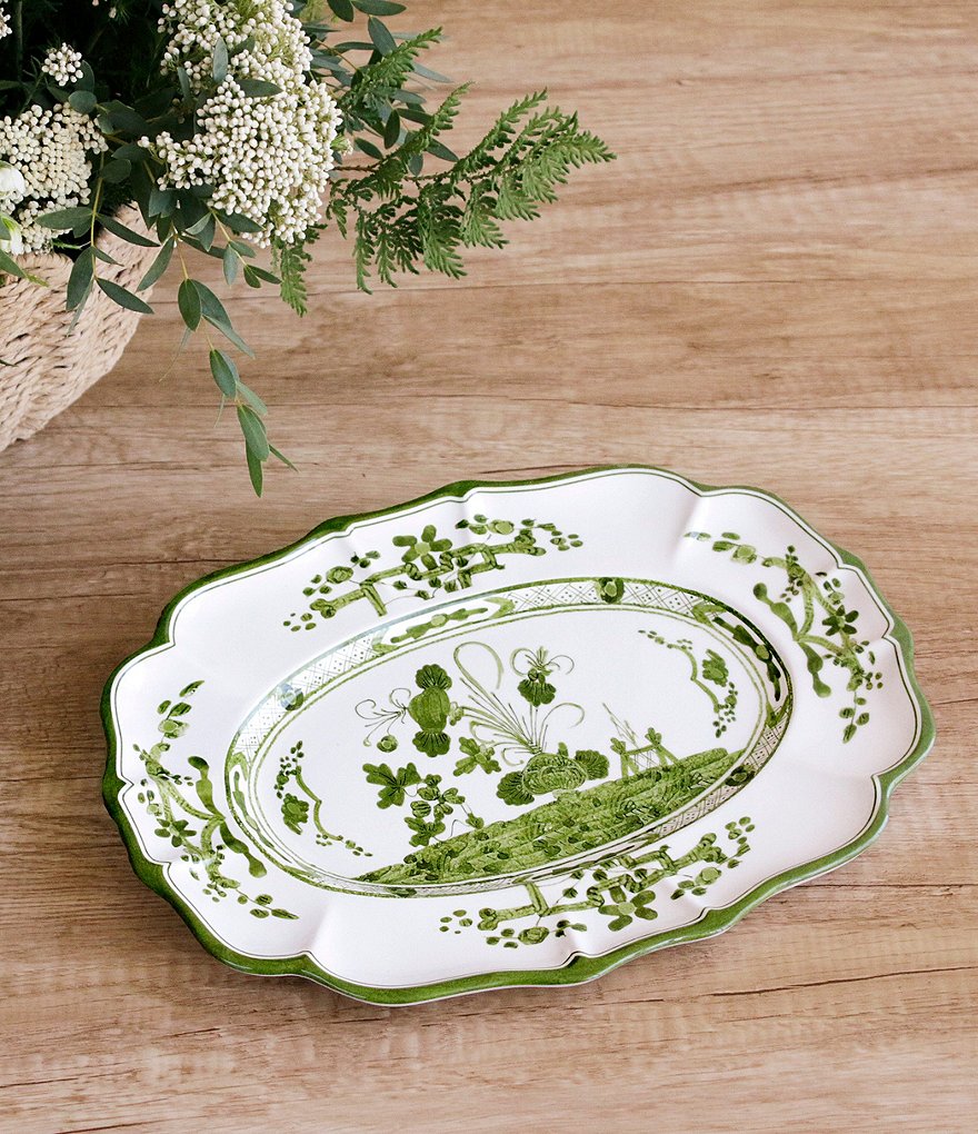 VIDA Faenza Medium Oval Platter (Green and White)