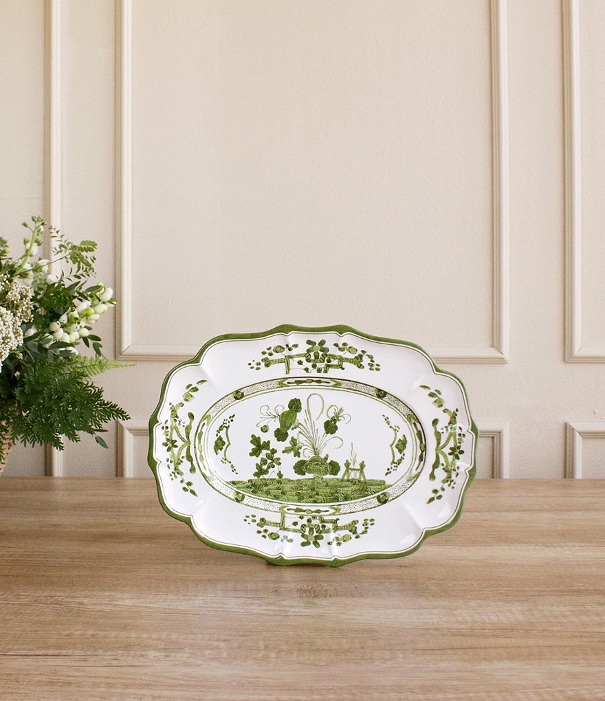 VIDA Faenza Medium Oval Platter (Green and White)