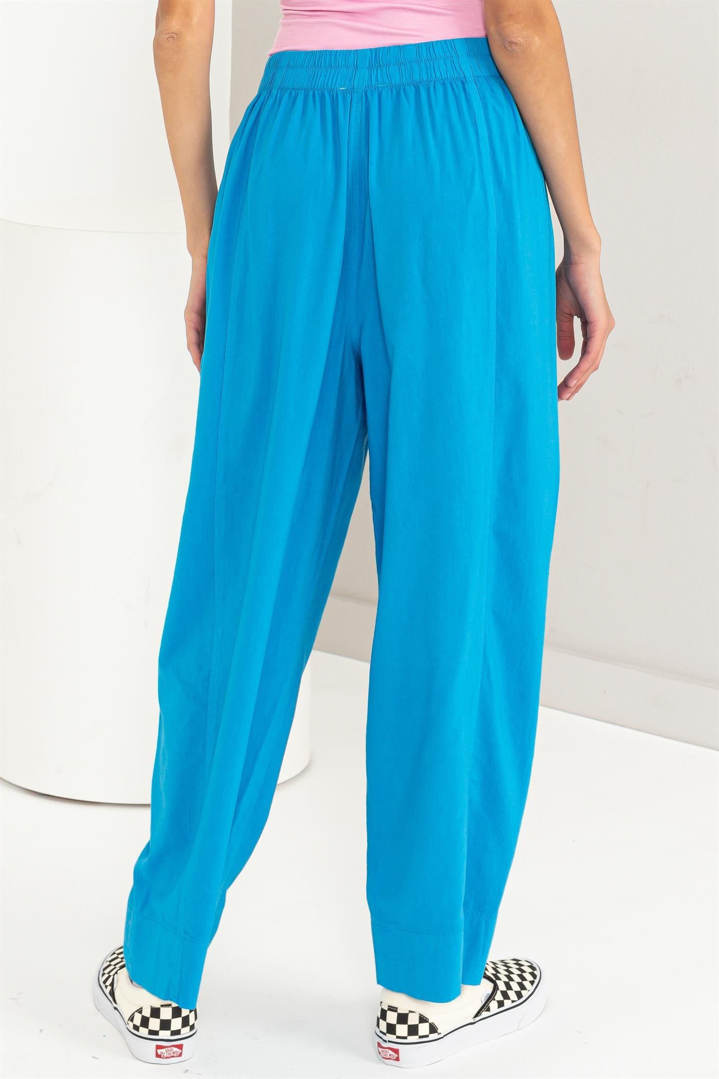 Elastic Waist Wide Leg Pant - Blue