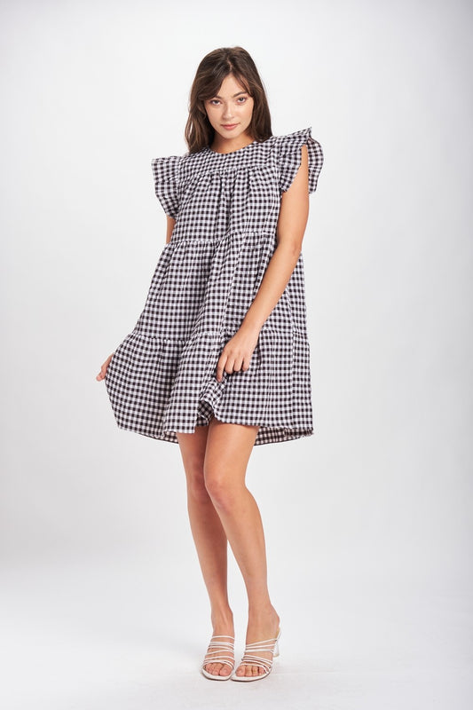 Black Gingham Babydoll Dress