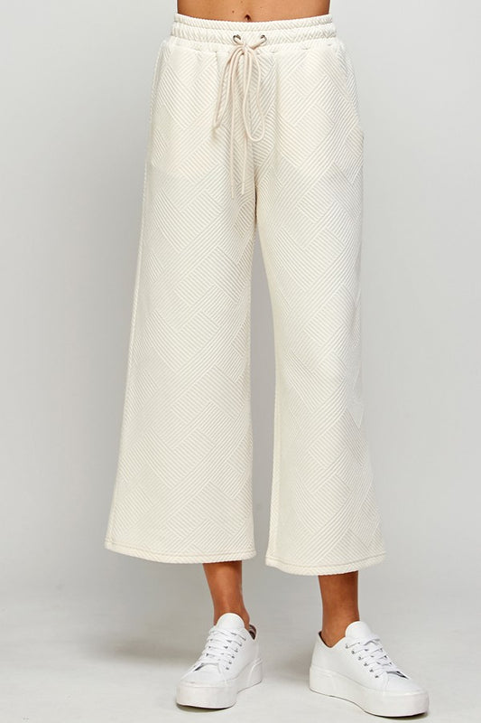 Textured Cropped Wide Leg Pant - Cream