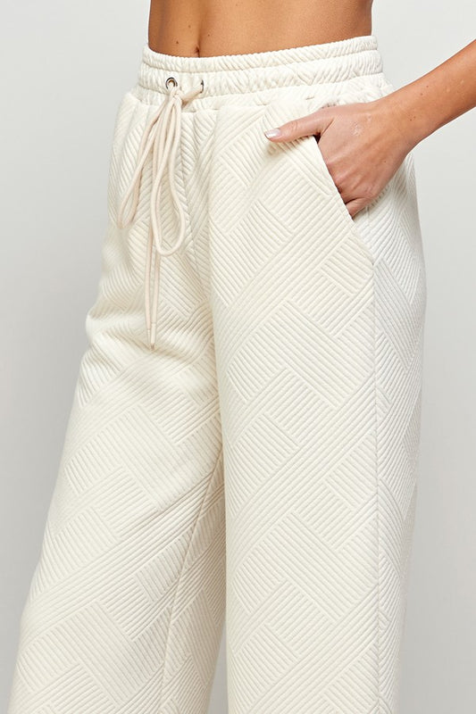 Textured Cropped Wide Leg Pant - Cream