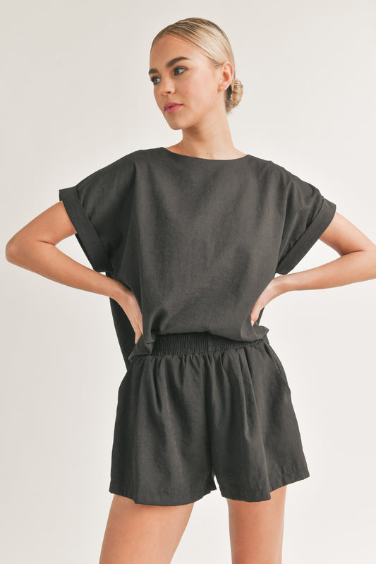 Oversized Short Sleeve Top - Black