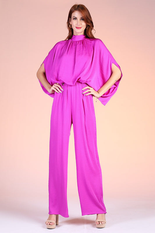 Orchid Washed Poly Silk Mock Neck Jumpsuit