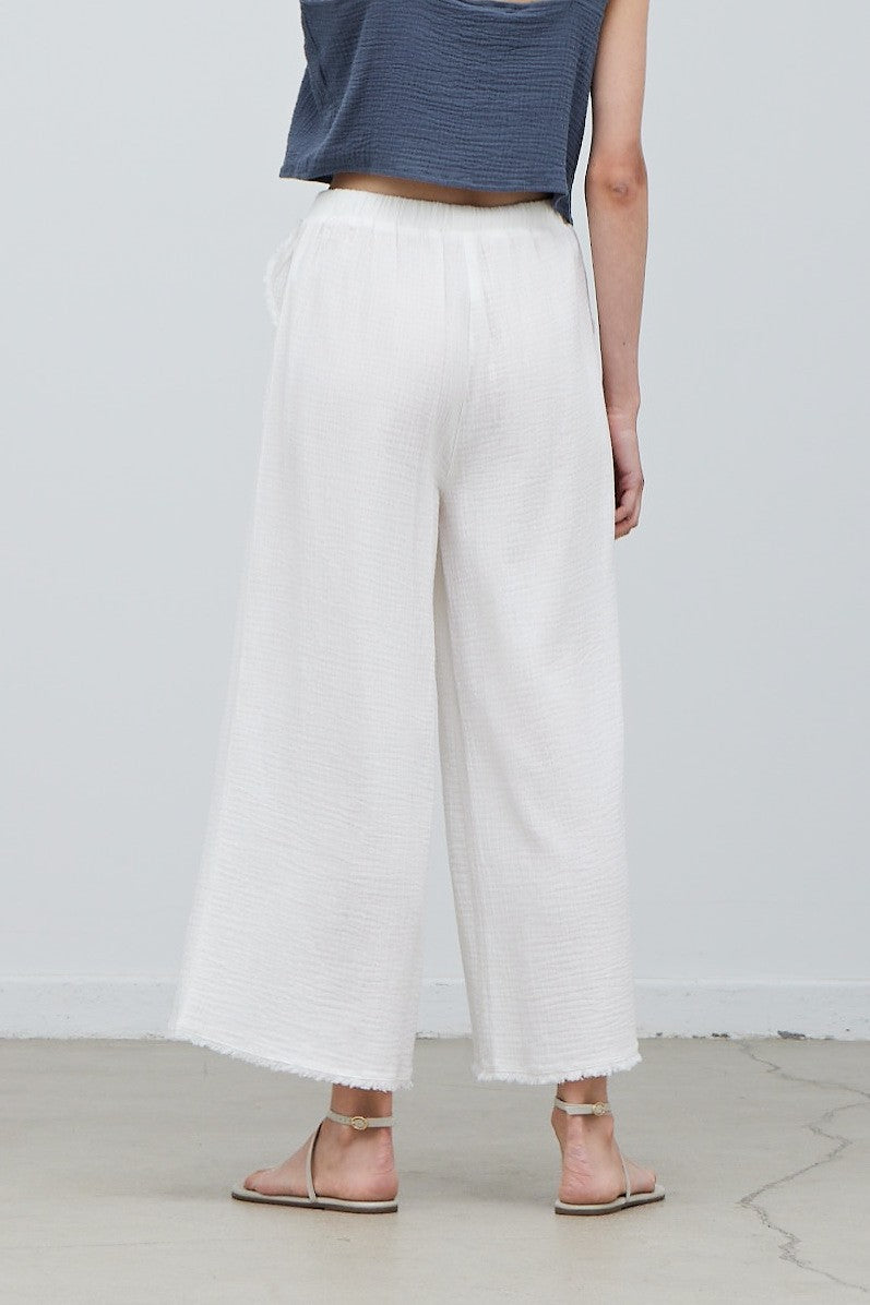 White Raw Edge Gauze Pant