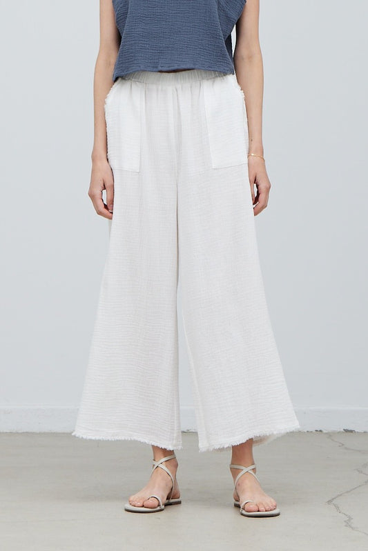 White Raw Edge Gauze Pant