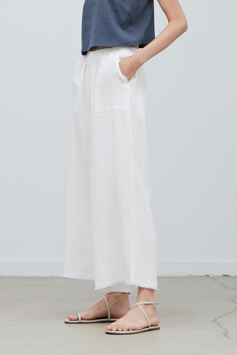 White Raw Edge Gauze Pant