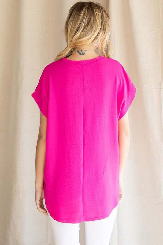 Neon Pink V-Neck SS Top