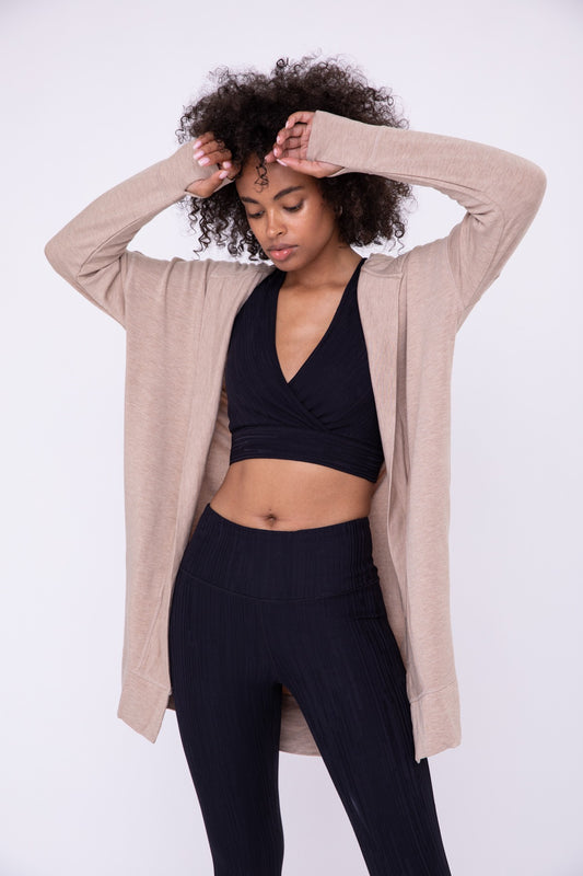 Natural Open Front Hoodie Cardigan