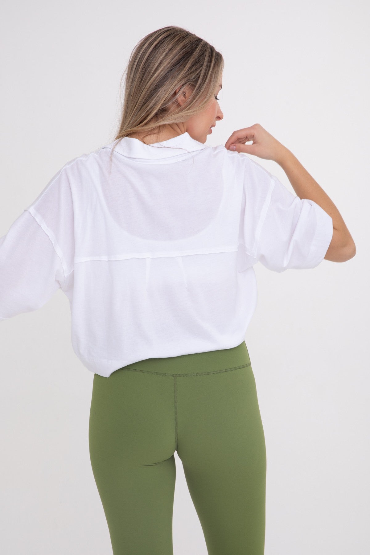 Relaxed Fit Cropped Collared Shirt - White/Green