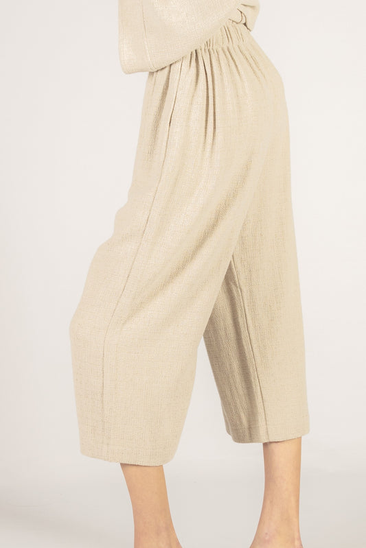 Linen Elastic Waist Band Pants - Sand