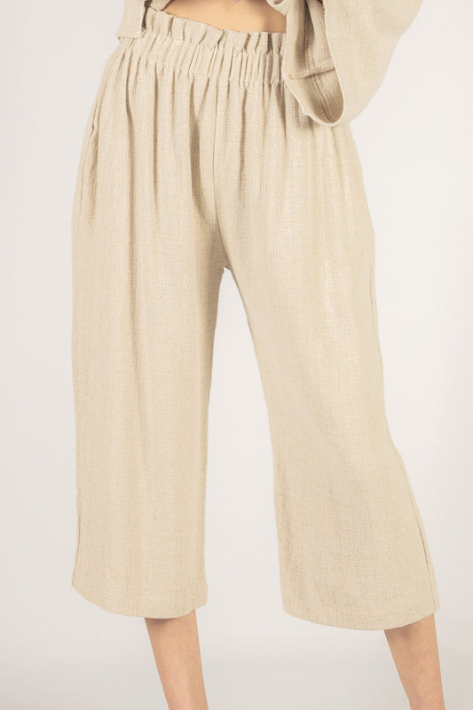 Linen Elastic Waist Band Pants - Sand