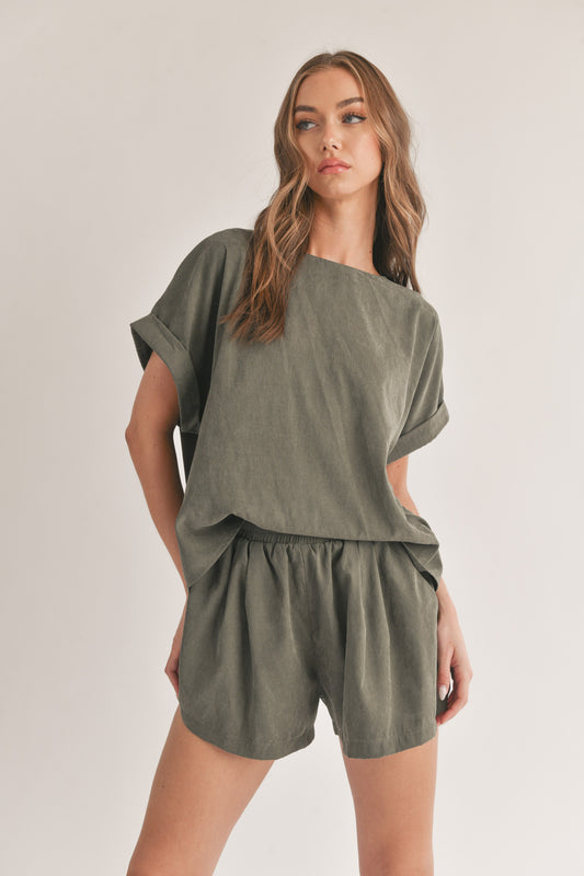 Soft Elastic Waist Shorts - Olive