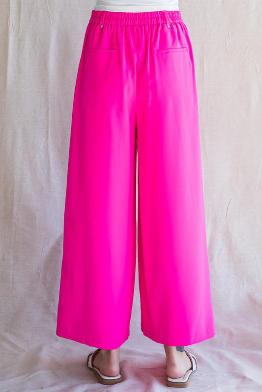 Wide Leg Slacks - Neon Pink