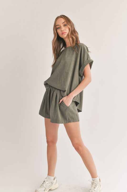 Soft Elastic Waist Shorts - Olive