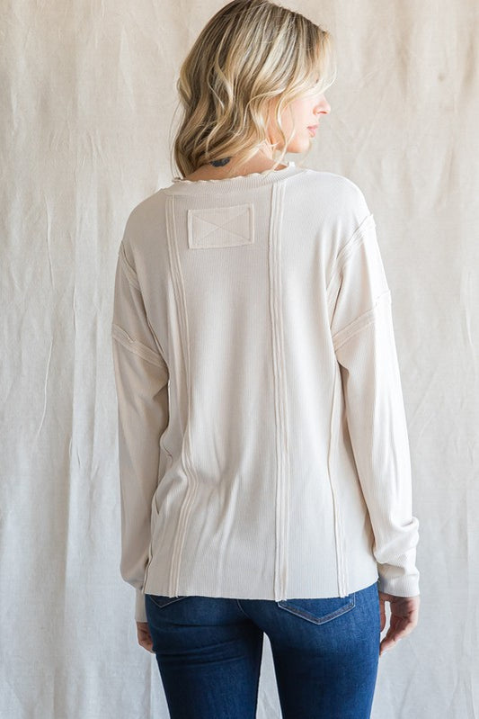 Lettuce Edge Long Sleeve Top - Cream