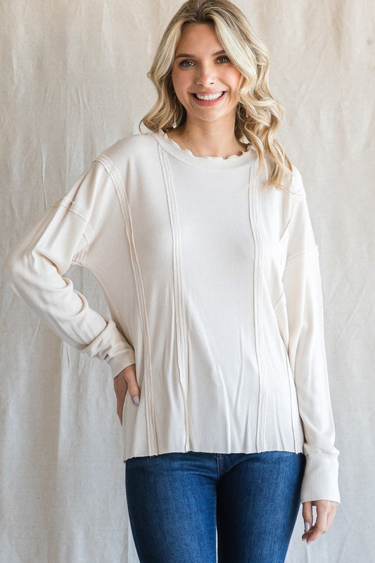 Lettuce Edge Long Sleeve Top - Cream