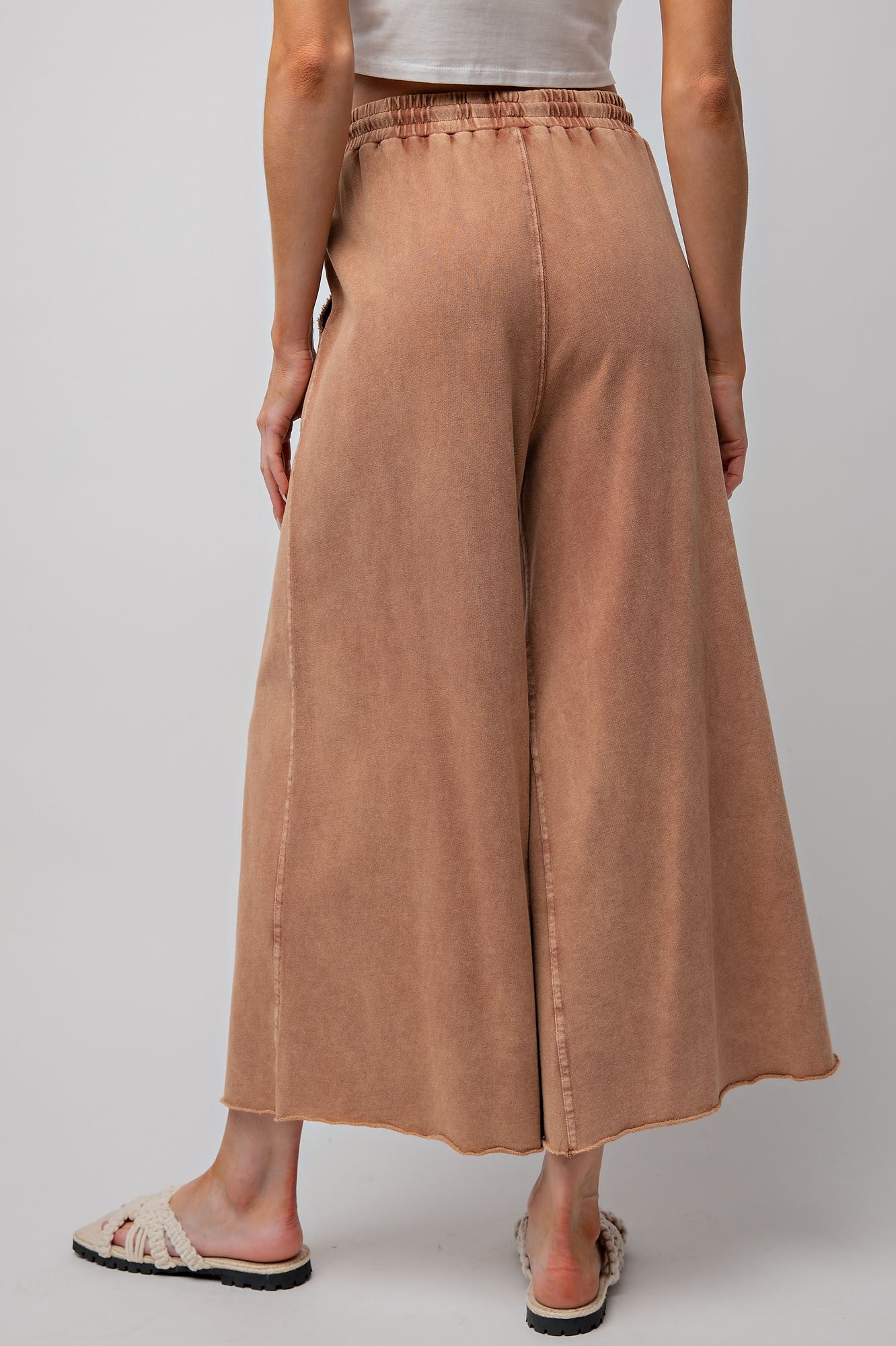 Red Bean Washed Terry Wide Leg Pant