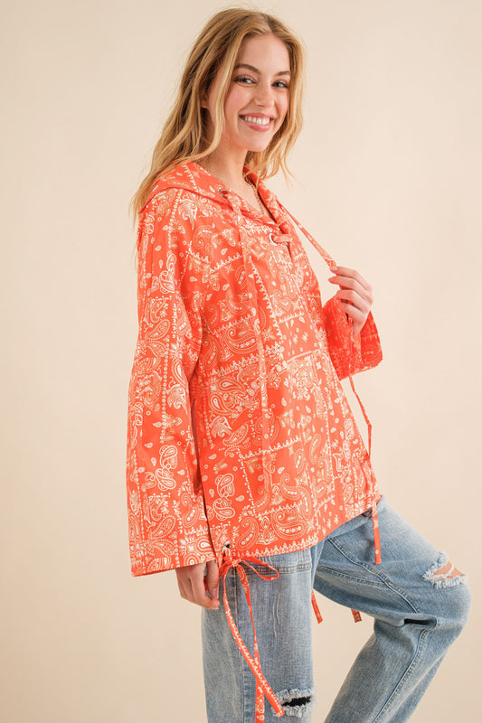 Orange Bandana Lace Up Windbreaker