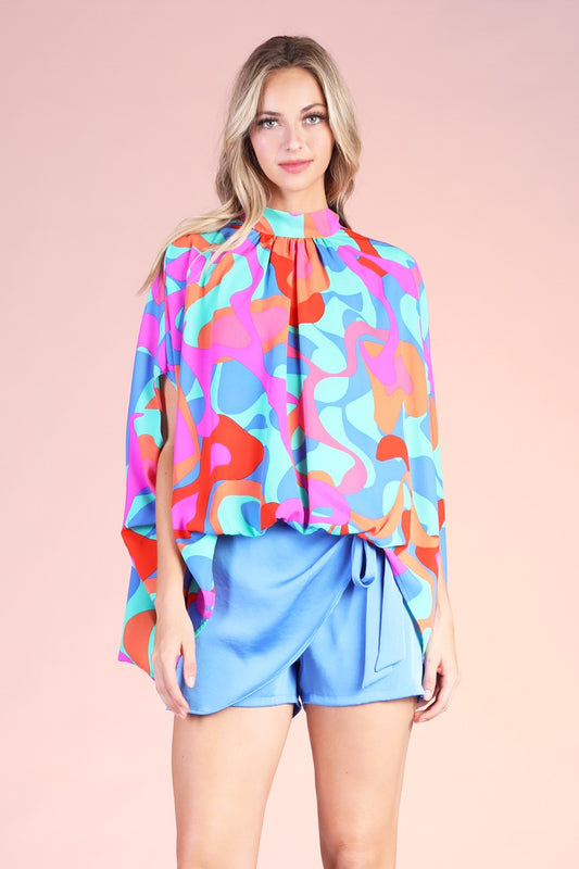 Tulum Dreaming Mock Neck Caftan Top - Mint