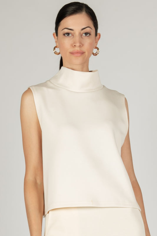 Scuba Modal Cowl Neck Sleeveless Top - Eggshell