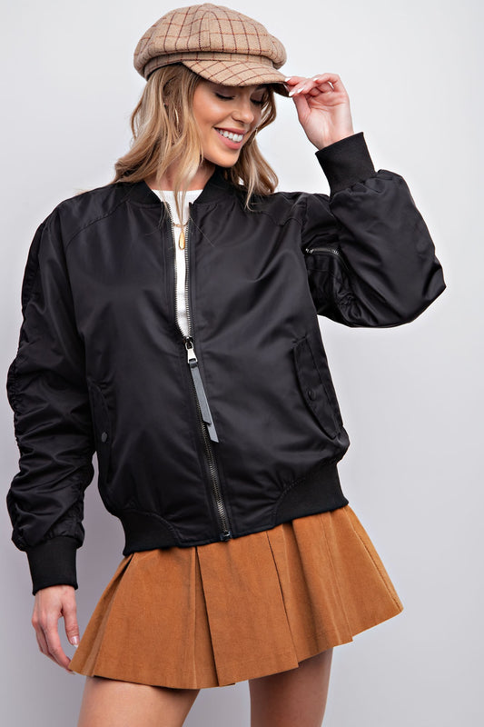 Parachute Zip Up Bomber Jacket - Black