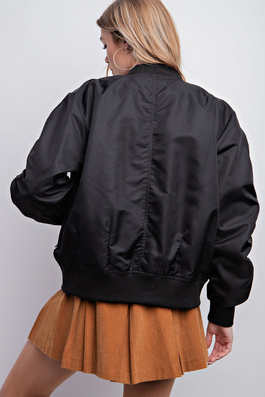 Parachute Zip Up Bomber Jacket - Black