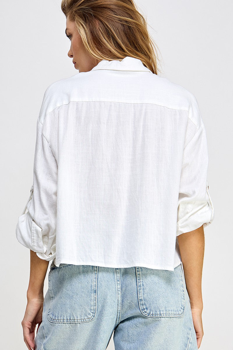 White Washed Linen Button Top