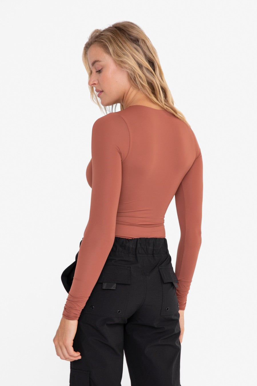 Double Layered Long Sleeve Bodysuit - Rust