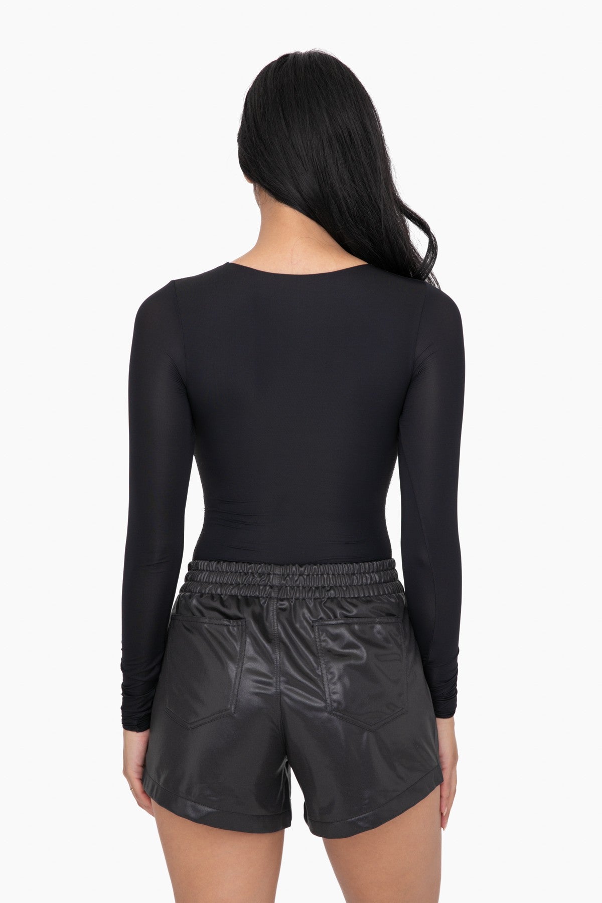 Double Layered Long Sleeve Bodysuit - Black