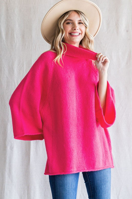 Hot Pink Turtleneck Sweater