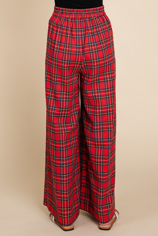 Red Plaid Wide Leg Pants