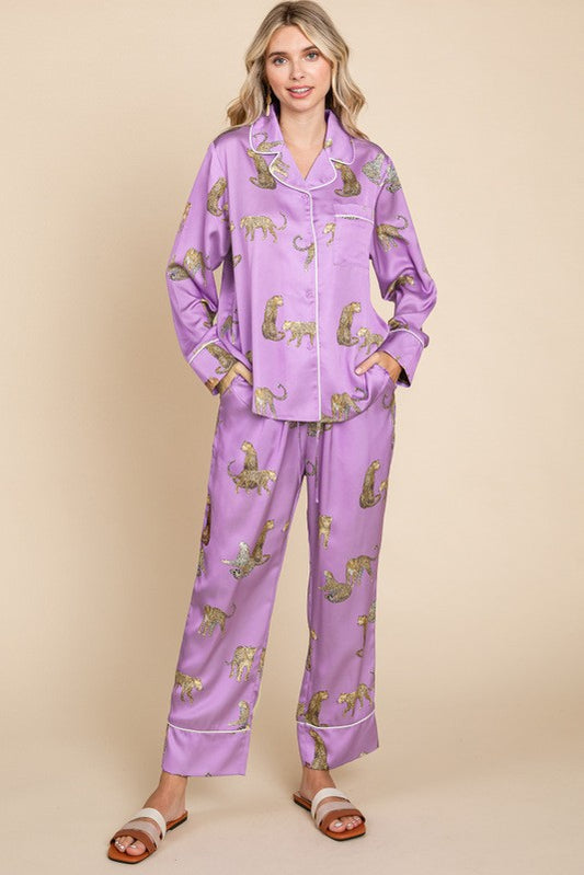 Purple Tiger Print Lounge Set