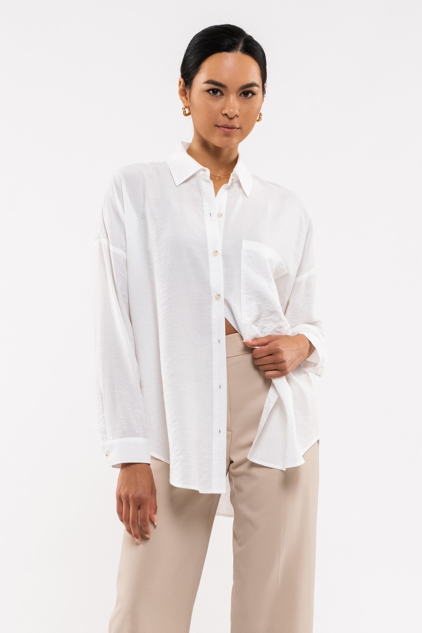 Oversized Collared Button Down Shirt - White